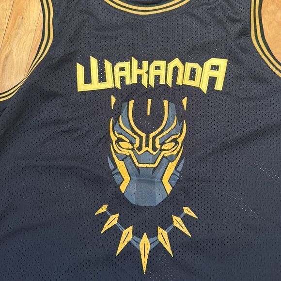 Killmonger 2 Wakanda Black Panther black/gold stitched mesh basketball jersey. - Picture 4 of 8